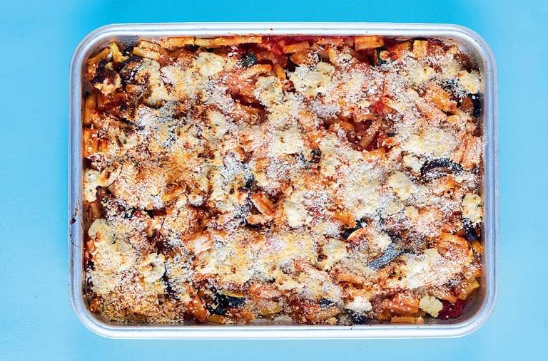Roasted Aubergine, Courgette, and Macaroni Bake