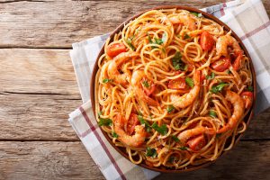 Spaghetti Shrimp Fra Diavolo Recipe with Black Truffle Arrabbiata Sauce
