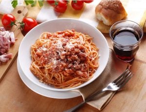 Spaghetti all’Amatriciana with Black Truffle Pomodoro Sauce