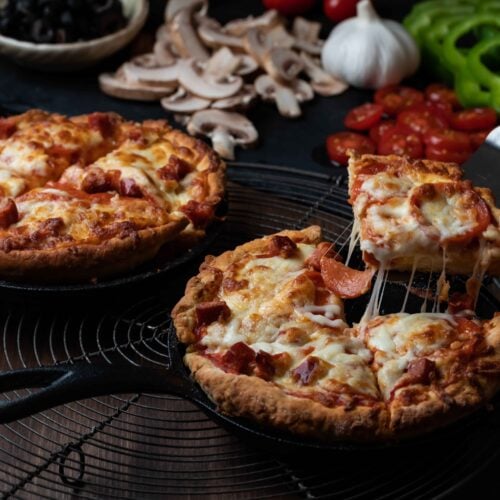 Deep Dish Meat Lovers Cast Iron Pizza