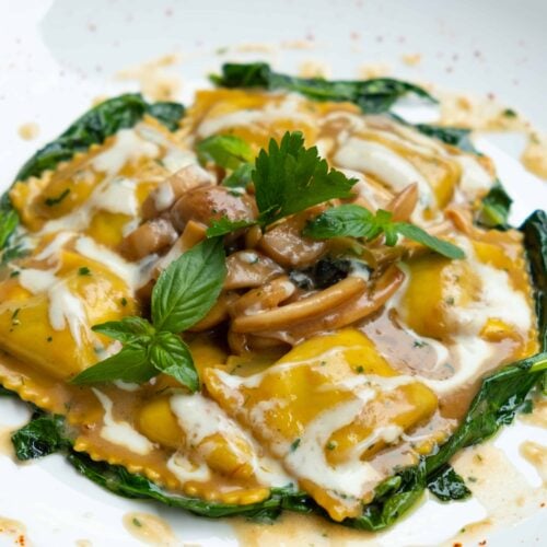 Mushroom Ravioli with Spinach